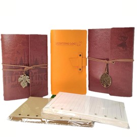 ACECARE Hunting Diary Leather Journal Set of 3 – Refillable Vintage Travel Writing Diaries for Hunting Adventures, Hunting for Huntsman & Elk Hunting Log Book – PU Notebook Hunting Gifts for Men Designed for Huntsman to Record Hunt Details