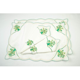 Set of 2 Table Place Settings (2 Placemats/2 Napkins) in a Green Celtic Tree of Life Design … …