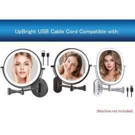 UpBright New USB A to USB-C USB Type C Charging Cable Compatible with FUNTOUCH RM307A RM414-DL 8 Inch 8'' Rechargeable Wall Mounted Lighted Makeup Vanity Mirror Double Sided 1X/7X 1X/10X Magnification