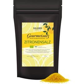 150g BIO Zitronen Salz, Meersalz mit BIO Zitronen aus Sizilien, ohne Geschmacksverstärker, zitroniges Salz für mediterrane und asiatische Küche, Tischsalz ohne künstliche Zusätze | Saliamo