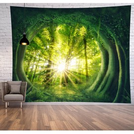 Hoisy Large Tapestry Wall Hanging Sunrise Landscape Wall Tapestry Tree 240X220 cm Living Room Bedroom Garden Yarn