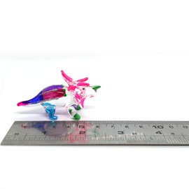Sansukjai Triceratops Dinosaur Figurines Hand Blown Color Glass Art Animals Collectible Gift Home Decor, Pink Blue