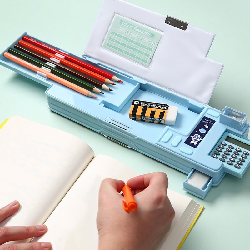 PORUPAEL Pop Up Multifunction Pencil Case, Compartment Pencil Case Cute