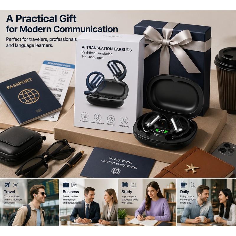 AI Translation Earbuds for Travel & Business – 144-Language Real-Time