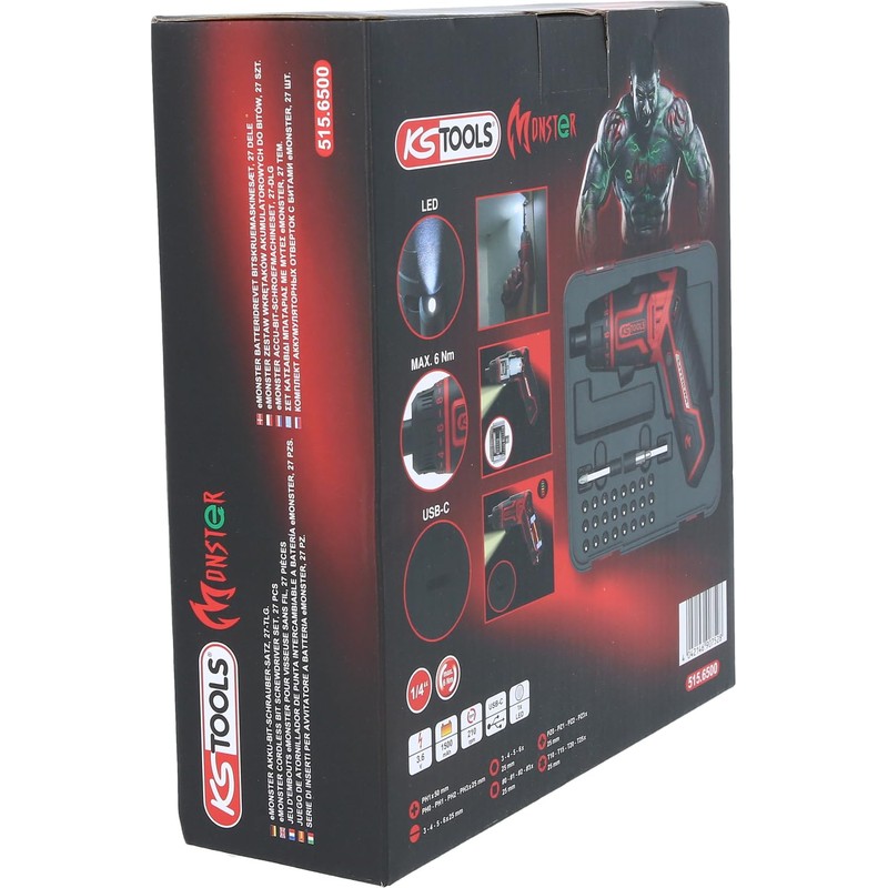 KS Tools 515.6500 eMONSTER 1/4 Inch Cordless Bit Screwdriver Set,
