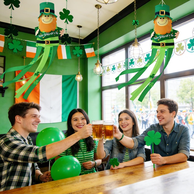 47 Inches St. Patrick's Day Leprechaun Windsock Decoration, Green Hanging