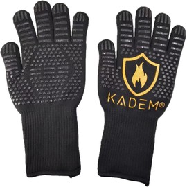 Kadem Unisex Oven Gloves, Grill Gloves, Heat Resistant up to 800 °C, Fireproof, Non-Slip, Heat Protection, Gold, L/XL