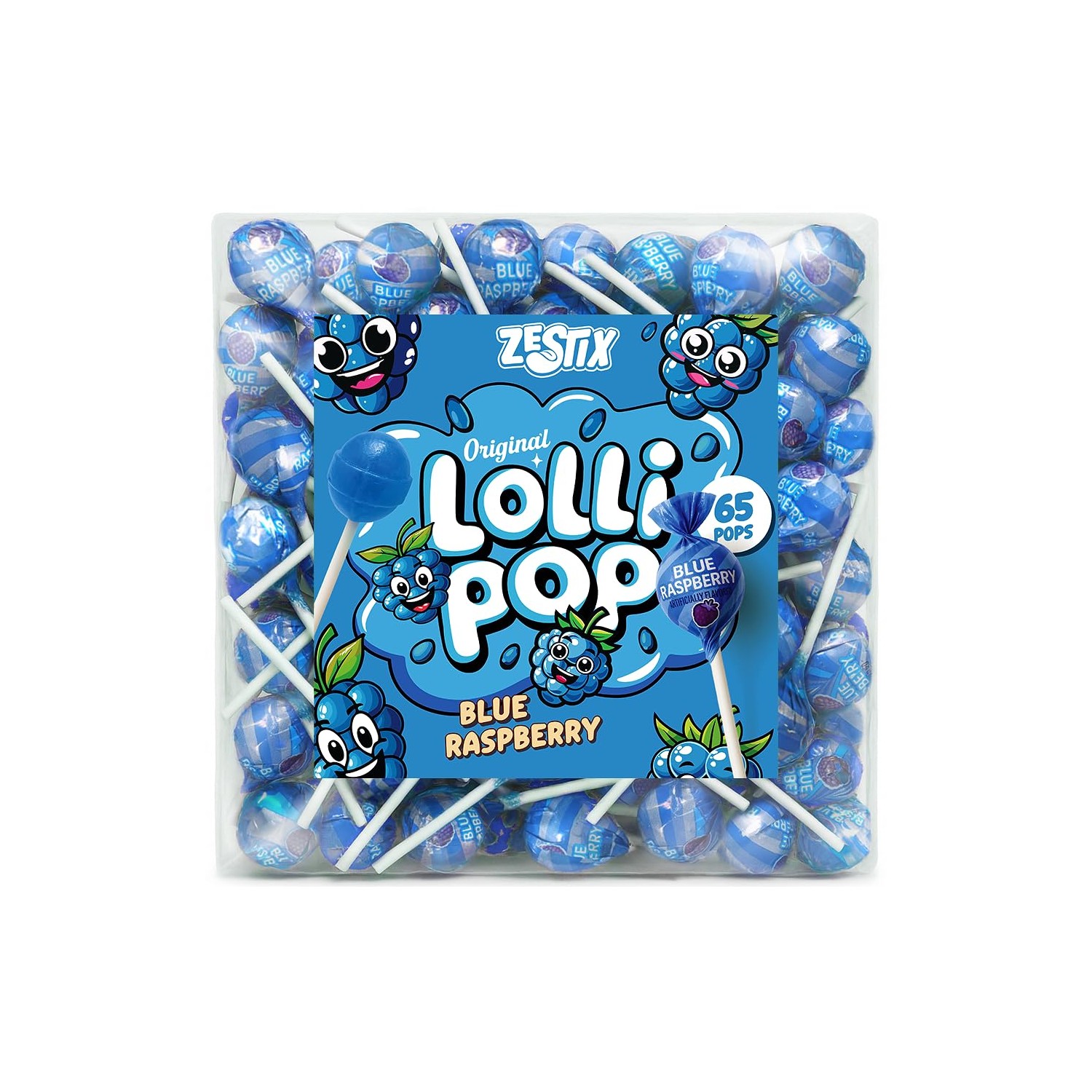 Blue Raspberry Lollipops – 65 Count Bulk Candy Pack, Individually ...