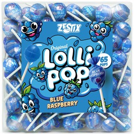 Blue Raspberry Lollipops – 65 Count Bulk Candy Pack, Individually Wrapped Suckers – Fruity Blue Raspberry Flavor – Party Candy, Parade Treats, Back to School, Birthday Favors & Baby Showers