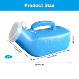 Urine Bottles, 2PCS Firm Portable Plastic Male Potty Pee Bottle, 1200ml Portable Urinals, Urinal Pee Bottle for Men with Lid, Male Urine Bottles Non Spill for Incontinence Outdoor Travel Camping(Blue)