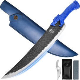 XYJ Portable Chef Knife Set Professional,Since 1986,Curved Boning Knife,Kitchen Fish Fillet Knives With Sheath,Camping Slice Knife,Finger Hole,Full Tang (12 Inch)