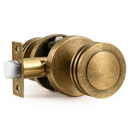 Probrico 1 Pack Keyless Passage Door Knobs with Vintage Design Passage Door Knobs for Interior Doors for Hallway Closet in Antique Brass Finish