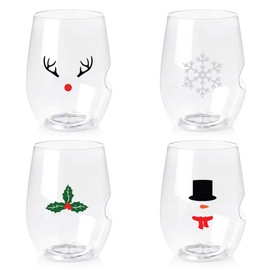 Govino 16 Ounce Dishwasher Safe Wine Glasses 4 Pack – Custom Holiday Icons