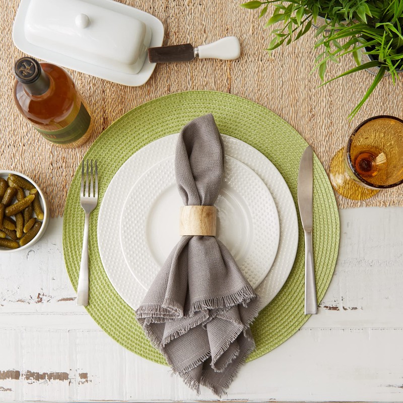 DII Everyday Collection, Fringed Solid Tabletop, Napkin Set, Gray, 6