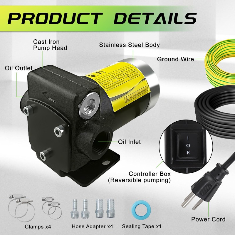 110V Automatic Gasoline Fuel Transfer Pump with Forward and Reverse