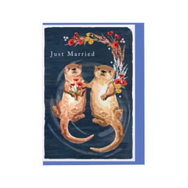 Making Meadows Just Married Card For Couple. Otter And Floral Design with Blue Envelope. Printed and Packed in UK (16.8cm x 11.5cm)