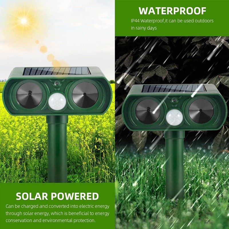 2PACK Ultrasonic Animal Repellent Outdoor Solar Animal Repeller with Motion