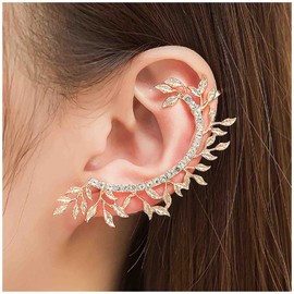 Cimenexe Bohemian Paved Leaf Climber Earrings Clip Crystal Hook Earrings Branches Ear Crawler Earrings Vintage Cartilage Cuff Earrings Jewellery for Women and Girls
