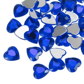 MECCANIXITY 40 Pcs Acrylic Heart Rhinestone 20mm Flat Back Plastic Gems Jewelry Stickers for Craft Bead Face Painting Costume Jewelry Making Deep Blue