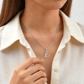 Initial Letter Necklace for Women – 14K White Gold Plated Cubic Zirconia Letter Pearl Pendant, Dainty A-T Alphabet Jewelry, Gift for Mom Wife Valentine Mother Day Christmas L