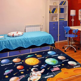 LTKOUGFAM Kids Play Rug for Playroom, Outer Space Rug Solar System Educational Rug Kids Baby Floor Mat, Kids Play Carpet for Children Bedroom Classroom (59X39.4 in)