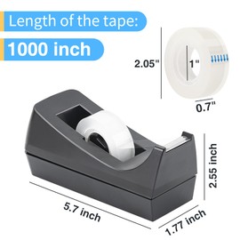 OWLKELA Black Desktop Tape Dispenser, Non-Skid Base, Heavy Duty, Weighted Tape Roll Dispenser, Ideal for School, Home, Crafting (2 Pack)