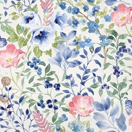 IHR Ideal Home Range Cocktail Napkins Disposable 3-Ply Paper Party Napkin Pack, 5" x 5", Indigo Flowers (Light Grey), 20-Count