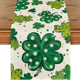 St. Patrick's Day Table Runner, Artistic Oversized Clover Table Runners, for Seasonal Spring Kitchen Dining Table Decoration, Home Party Decor, 13x72 Inches