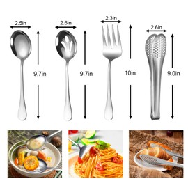 Large Serving Utensils,12 Pcs Stainless Steel Serving Set with Serving Spoons,Serving Fork,Serving Tongs,Polished Serving Utensil Set for Buffet Parties Home,Dishwasher Safe
