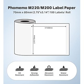 Phomemo Phomemo M200/M220 Thermal Label,Multi-Purpose White Self-Adhesive Label Paper, 2.75" X 3.14" (70 * 80mm),Suitable for Address, Shipping,Small Business and More,3 Rolls