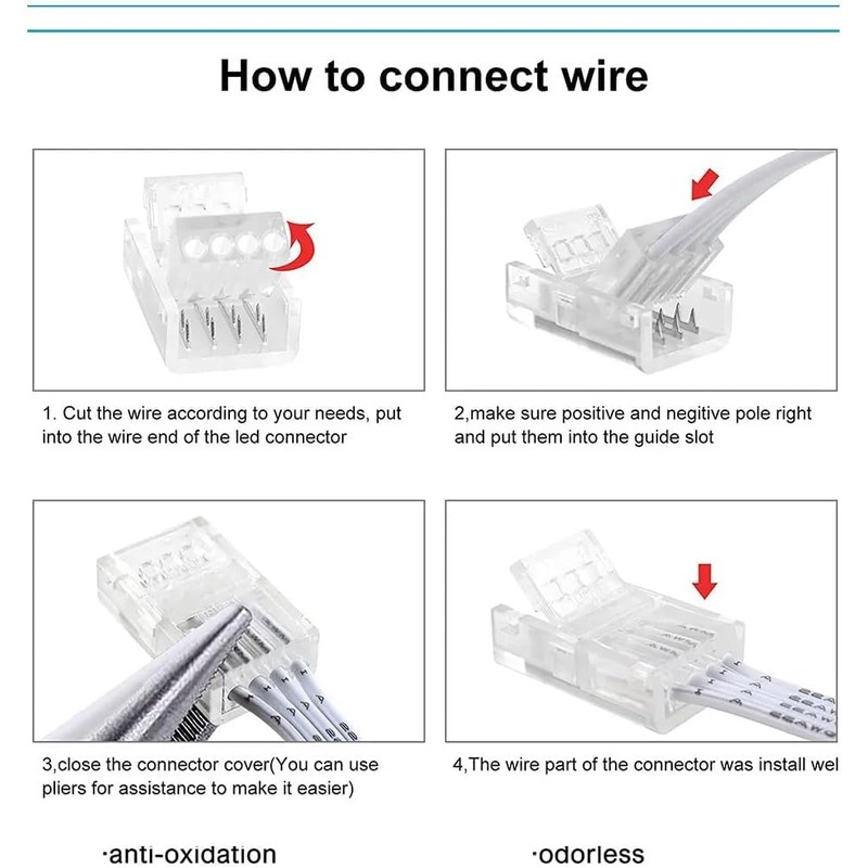 Vrabocry 20Pcs LED Connector 2/3/4/5/6Pin LED Strip Connector for 8mm