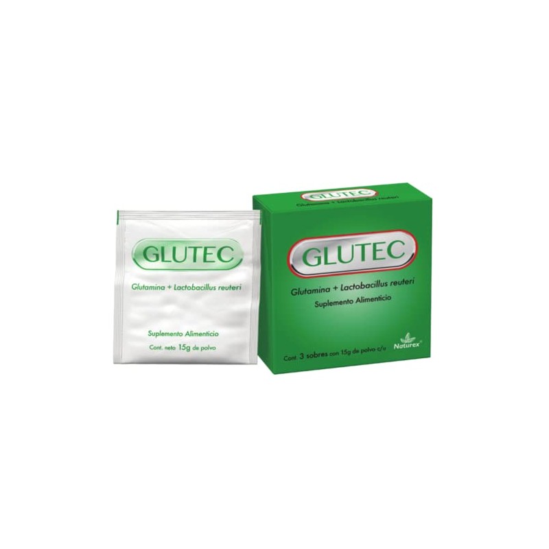 Glutec, Glutamina, Lactobacillus reuteri, NATUREX. 1 Caja con 3 c/u,