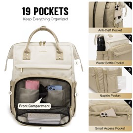 LOVEVOOK Laptop Backpack Women's 17 Inch Large School Backpack Teenager Work Backpack Business Backpack Teacher Bag Backpack Hand Luggage 40 x 30 x 20 for Travel Uni School Beige Khaki
