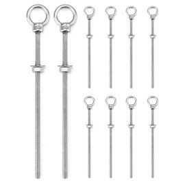 QWORK Threaded Eyebolts, 10 Pack 1/4" x 6" Long Stainless Steel Marine Grade Shoulder Eye Bolt