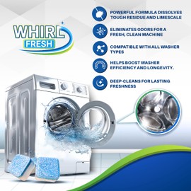 Whirl Fresh Washing Machine Cleaner Tablets, 24 Pack–Deep Cleaning Tablets for Top & Front Load HE Washer Cleaners, Descaler & Deodorizer, Septic Safe, Cleans Drum, Tub, Seal & All Internal Parts