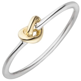 Jobo Women's Ring Knot 925 Sterling Silver Bicolour Gold-Plated, Silver