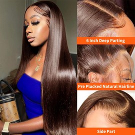 30 Inch Chocolate Brown Lace Front Wig Human Hair 200% Density Brown Straight Lace Front Wigs Human Hair Pre Plucked with Baby Hair 13x6 Colored Frontal Wigs Human Hair 4# Brown Human Hair Wig