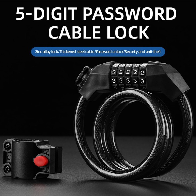Bike Lock with 5-Digit Code, Cadenas Velo,1.2M/4FT Bicycle Locks Cable,