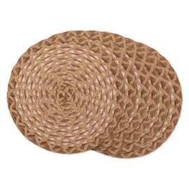 DII Woven Kitchen Collection Round Placemat Set, 15" Round, Natural Dahlia, 6 Piece