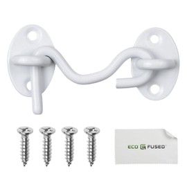 Eco-Fused 3-inch Heavy Duty Hook and Eye Latch - 1x Barn Door Lock (White), 4X Mounting Screws - Powder Coated Stainless Steel Hooks for Door, Windows, Sheds, Fences, Gates, Closets, Cabinets