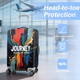 ANNA QUEEN Suitcase Cover for 18-32Inch Luggage Cover, Durable Polyester with Elastic Hem, Universal Fit for Most Suitcases (journey, S(fits 18-21inch suitcase))