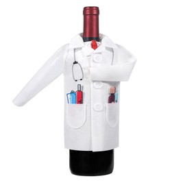 Doctor Wine Cover White Wine Doctor Coat Felt Liquor Bottle Wrapping Bag with Tie Decorations for Doctors Nurses Graduation Anniversary Retirement Ceremony Gifts