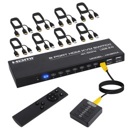 4K@60Hz HDMI KVM Switch 8 Port, HDMI KVM Switch for 8 PC Sharing 1 4K Monitor and 4 USB Devices, with Remote Control, Wired Desktop Controller and 8 KVM Cables