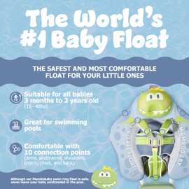 MAMBOBABYFLOAT Sunny Navigator Baby Pool Float with Canopy 2025 — Safe, Comfortable, Adjustable Float w/Sun Protection, Air-Free Foam, 5-Way Buckle System (Dinosaur, Blue)