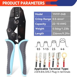 YMYP Crimping Tool for Non-Insulated Open Barrel Terminals & Receptacles - Ratcheting Wire Crimper - AWG 20-10 (0.5-6mm²) U-Shaped - Electrical Crimping Tool