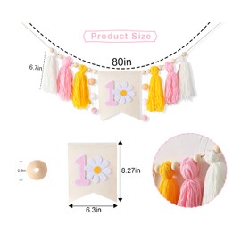 YESSWL - Bandera de silla alta para primer cumpleaños, diseño de margaritas para el primer cumpleaños, decoración de cumpleaños y accesorios para fotos, guirnalda de margaritas para el primer