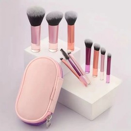 Crystal Handle Portable Travel Makeup Brush Set Carrot Mixed Colors Plus Bag 15ea