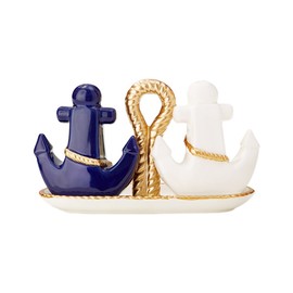 GOLDEN ANCHOR SALT AND PEPPER SHAKER SET IN GIFT BOX