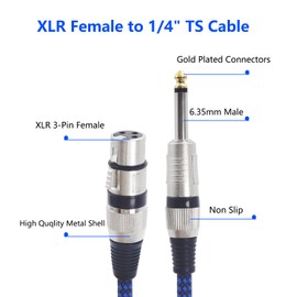 LANMINGLEL XLR Female to 1/4 Inch TS Cable, 6.35 mm TS to XLR Female Unbalanced Cable, Nylon Braided Microphone Cable, for Microphones, Mixers, Audio Sound Consoles, Power Amplifiers (1.64 ft)