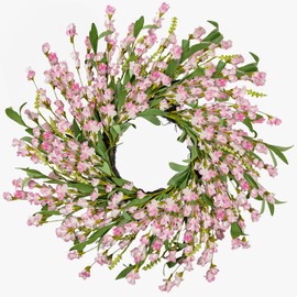 CHEAWRTZ 24'' Spring Wreaths for Front Door,Not Withering Front Door Wreath,Non Fading Spring Wreath,All Seasons Wreaths for Indoor Window Wall Porch Office Farmhouse Wedding Home Decor（Pink）